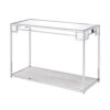 15022026699150cea5961.jpeg Mirror Top Metal Console Table with Wooden Open Bottom Shelf, Silver