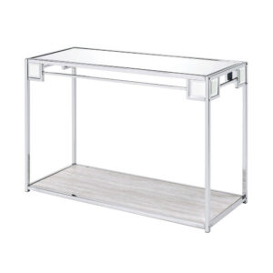 15022026699150cea5961.jpeg Mirror Top Metal Console Table with Wooden Open Bottom Shelf, Silver