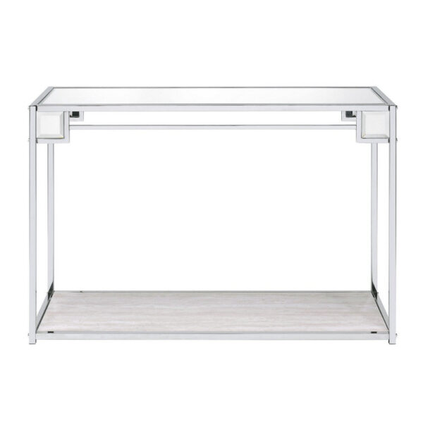 15022026699150d161950.jpeg Mirror Top Metal Console Table with Wooden Open Bottom Shelf, Silver