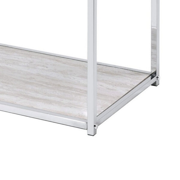 15022026699150d6d8361.jpeg Mirror Top Metal Console Table with Wooden Open Bottom Shelf, Silver