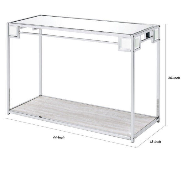 15022026699150d9443da.jpeg Mirror Top Metal Console Table with Wooden Open Bottom Shelf, Silver