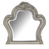 Arch Shape Wooden Frame Wall Mirror with Carved Details, Antique Silver