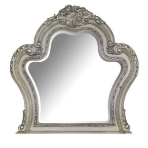 Arch Shape Wooden Frame Wall Mirror with Carved Details, Antique Silver