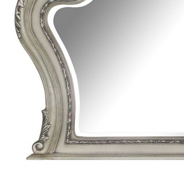 Arch Shape Wooden Frame Wall Mirror with Carved Details, Antique Silver