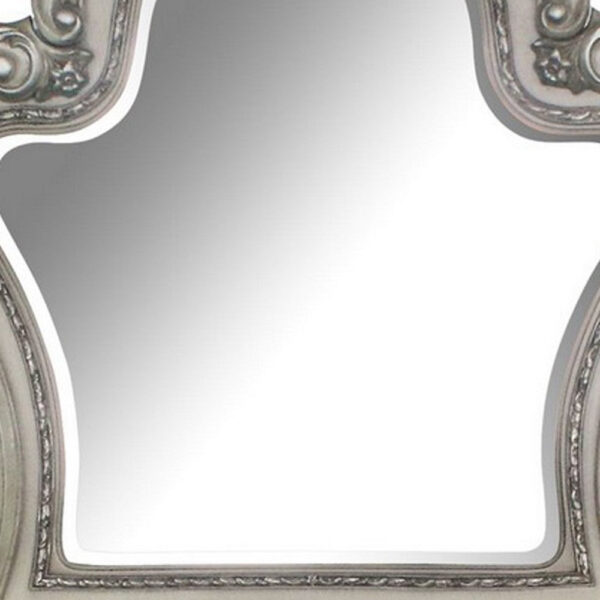 Arch Shape Wooden Frame Wall Mirror with Carved Details, Antique Silver