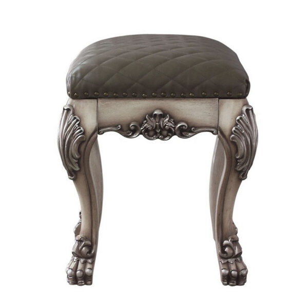 Traditional Wooden Vanity Stool with Leatherette Set and Clack Legs, Gray