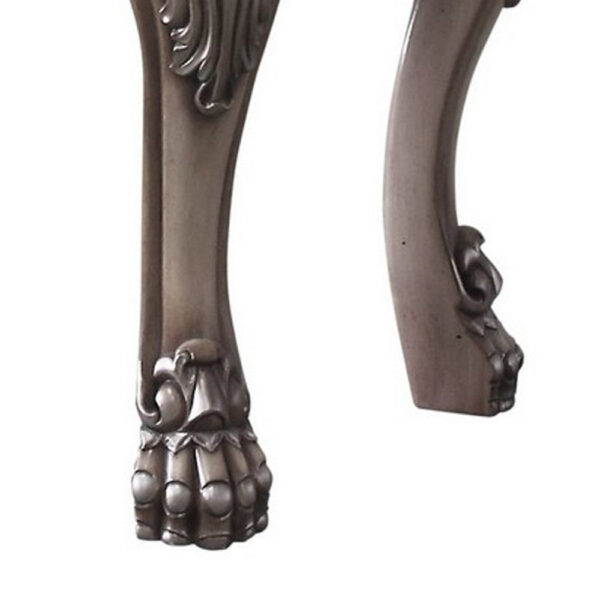 Traditional Wooden Vanity Stool with Leatherette Set and Clack Legs, Gray