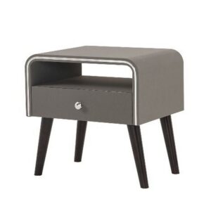 150220266991511b14059.jpeg Curved Edge 1 Drawer Nightstand with Chrome Trim, Gray and Brown