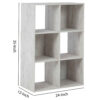6 Cube Wooden Organizer with Grain Details, Washed White