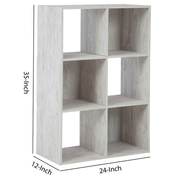 6 Cube Wooden Organizer with Grain Details, Washed White