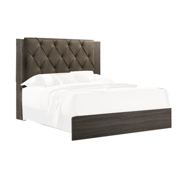 Wooden Eastern king Bed with Button Tufted Headboard, Gray and Brown