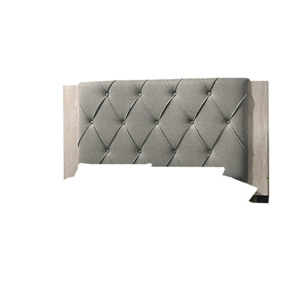 Wooden Queen Bed with Button Tufted Upholstered Headboard, Gray and Cream