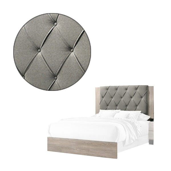 Wooden Queen Bed with Button Tufted Upholstered Headboard, Gray and Cream
