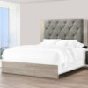Wooden Queen Bed with Button Tufted Upholstered Headboard, Gray and Cream