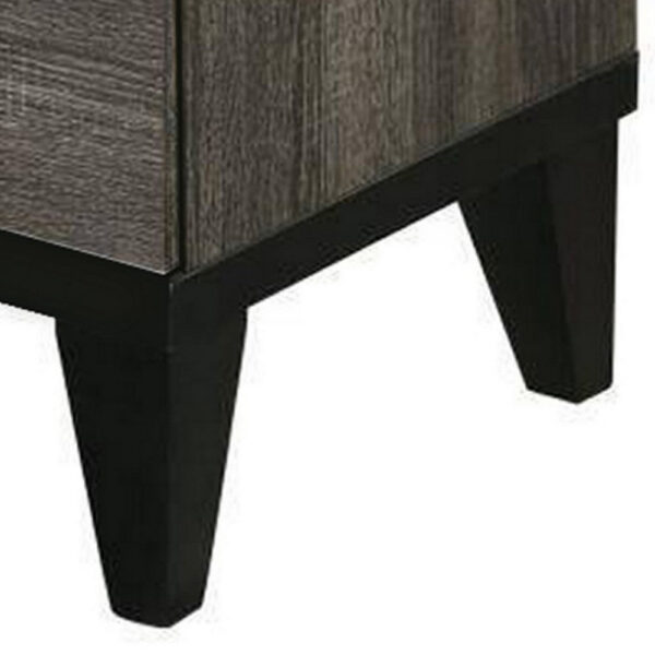 2 Drawer Wooden Nightstand with Grains and Angled Legs, Gray