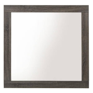 Transitional Style Grained Wood Encased Square Mirror, Gray