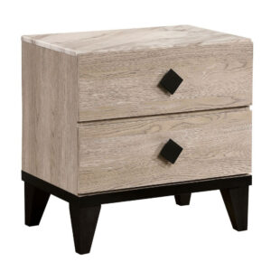 1502202669915406b42a8.jpeg 2 Drawer Wooden Nightstand with Grains and Angled Legs, Cream