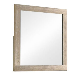 Transitional Style Grained Wood Encased Square Mirror, Cream