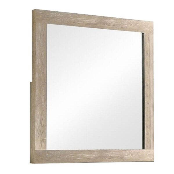 Transitional Style Grained Wood Encased Square Mirror, Cream