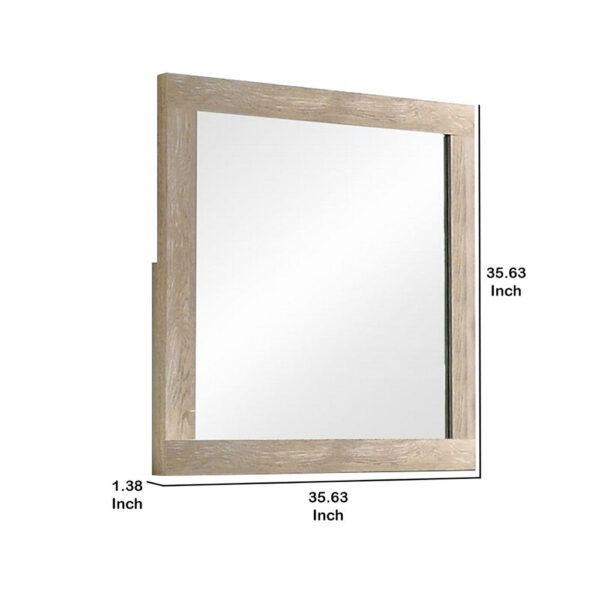 Transitional Style Grained Wood Encased Square Mirror, Cream