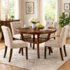 Round Top Wooden Dining Table with Boomerang Legs, Walnut Brown