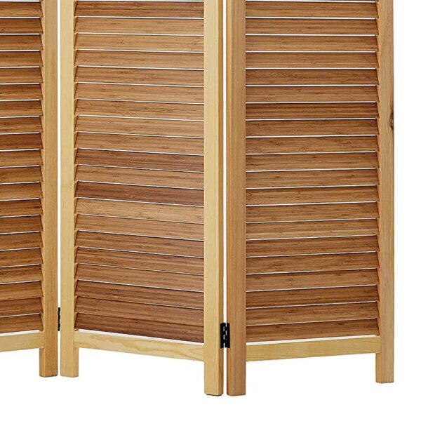 15022026699154da2b5de.jpeg Wooden 3 Panel Shutter Screen with Bamboo Slats, Natural Brown