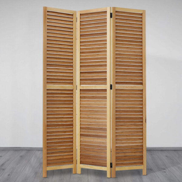15022026699154eb64eee.jpeg Wooden 3 Panel Shutter Screen with Bamboo Slats, Natural Brown