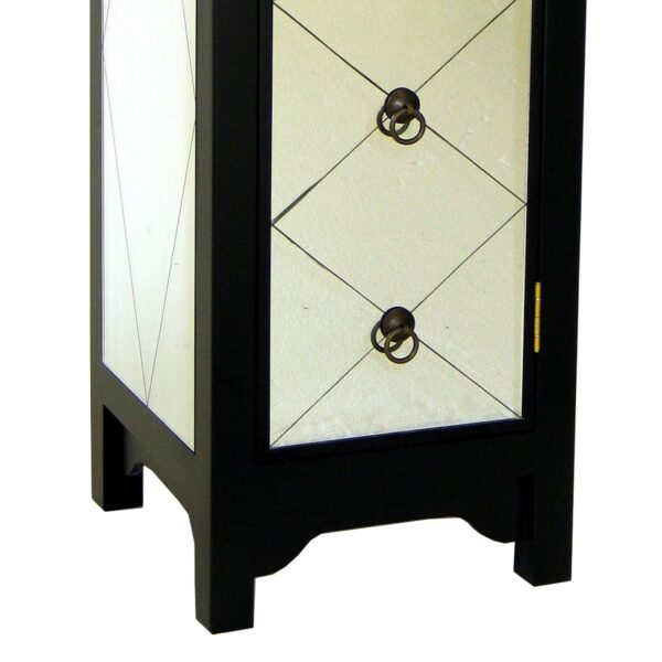 34 Inch Wood and Mirror Storage Chest with 1 Door, Black