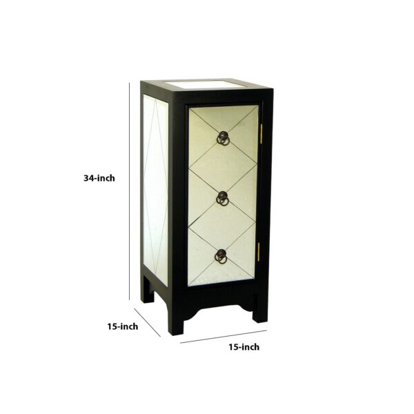 34 Inch Wood and Mirror Storage Chest with 1 Door, Black