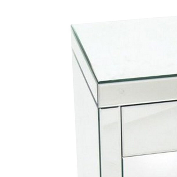 26 Inch Beveled Mirror Chest with 1 Drawer, Silver
