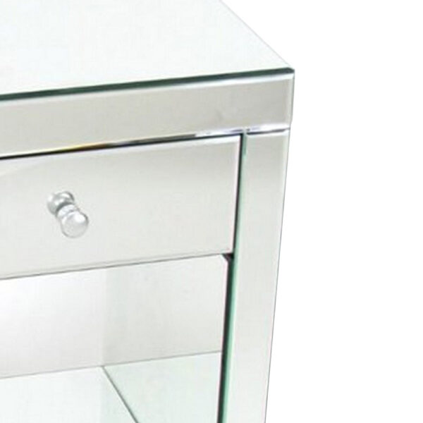 26 Inch Beveled Mirror Chest with 1 Drawer, Silver