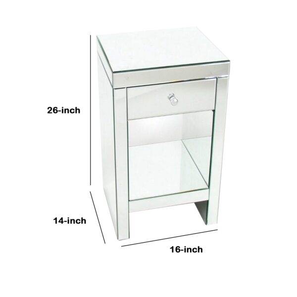 26 Inch Beveled Mirror Chest with 1 Drawer, Silver