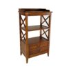 X Frame Wooden Rack with 2 Drawers and Open Shelf, Brown