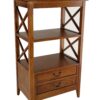 X Frame Wooden Rack with 2 Drawers and Open Shelf, Brown