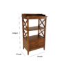 X Frame Wooden Rack with 2 Drawers and Open Shelf, Brown