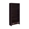 Wooden Bookcase with 3 Shelves and 1 Drawer, Dark Brown