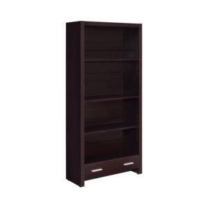 Wooden Bookcase with 3 Shelves and 1 Drawer, Dark Brown