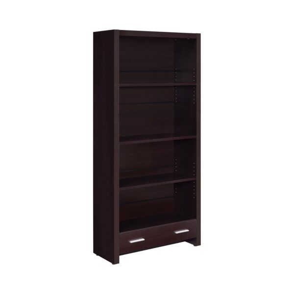 Wooden Bookcase with 3 Shelves and 1 Drawer, Dark Brown