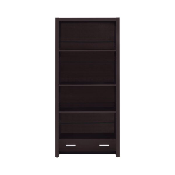 Wooden Bookcase with 3 Shelves and 1 Drawer, Dark Brown