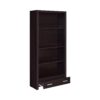 Wooden Bookcase with 3 Shelves and 1 Drawer, Dark Brown