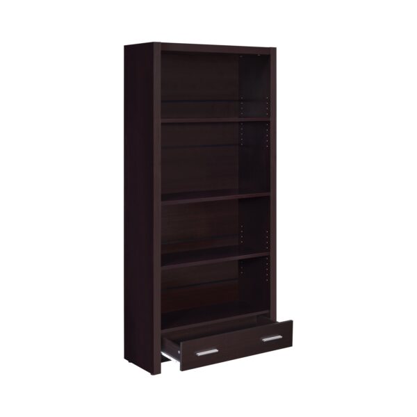 Wooden Bookcase with 3 Shelves and 1 Drawer, Dark Brown