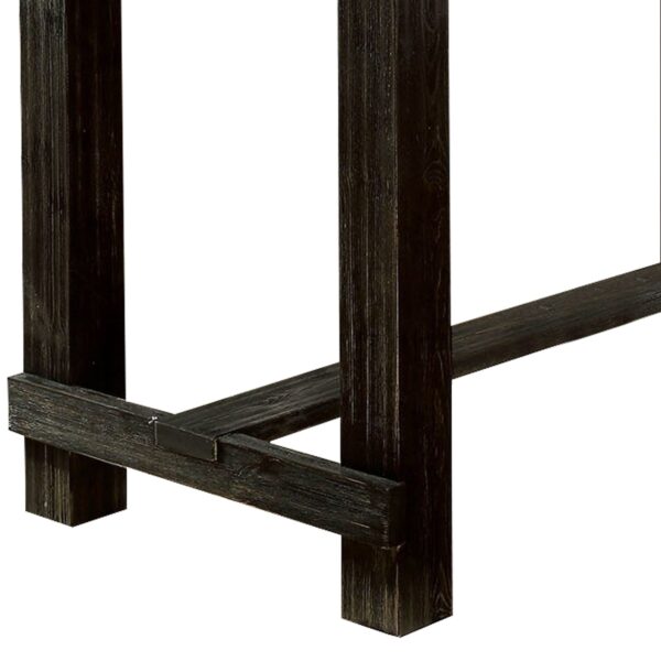 Rustic Plank Wooden Bar Table with Block Legs, Antique Black