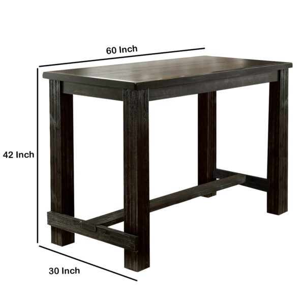 Rustic Plank Wooden Bar Table with Block Legs, Antique Black