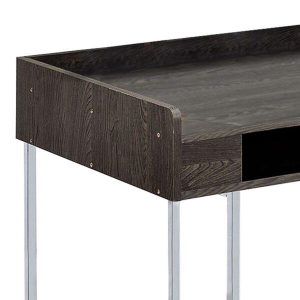 15022026699156e70f8b6.jpeg Wooden Desk with Metal Base and Open Compartments, Brown