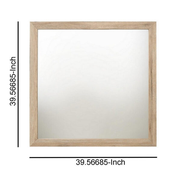 Square Shaped Wooden Mirror with Rough Hewn Texture, Brown