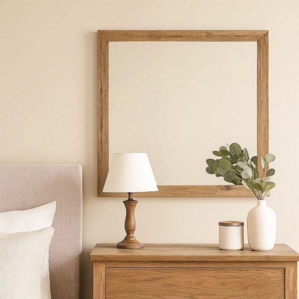 Square Shaped Wooden Mirror with Rough Hewn Texture, Brown
