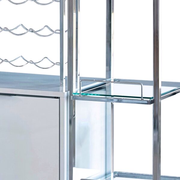 6 Glass Shelf Metal Frame Bar Cabinet with Power Outlet, Clear and Chrome