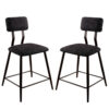 Fabric Counter Height Chairs with Angled Metal Legs, Set of 2, Black
