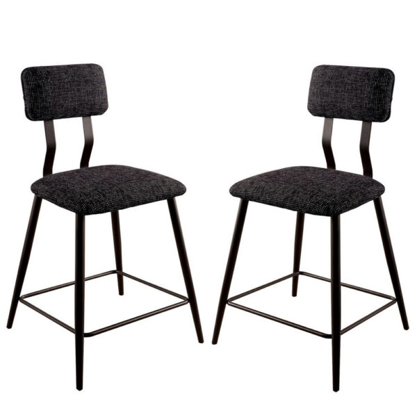 Fabric Counter Height Chairs with Angled Metal Legs, Set of 2, Black