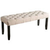 20 Inch Button Tufted Wooden Bench, Antique Black and Beige